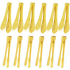 JCREN 12 Pcs Serving Tongs, Small Serving Utensils for Parties Catering Gold Tongs, Small Stainless Steel Mini Appetizer Tongs for Tea Party Coffee Bar, 4 Inches - Gold