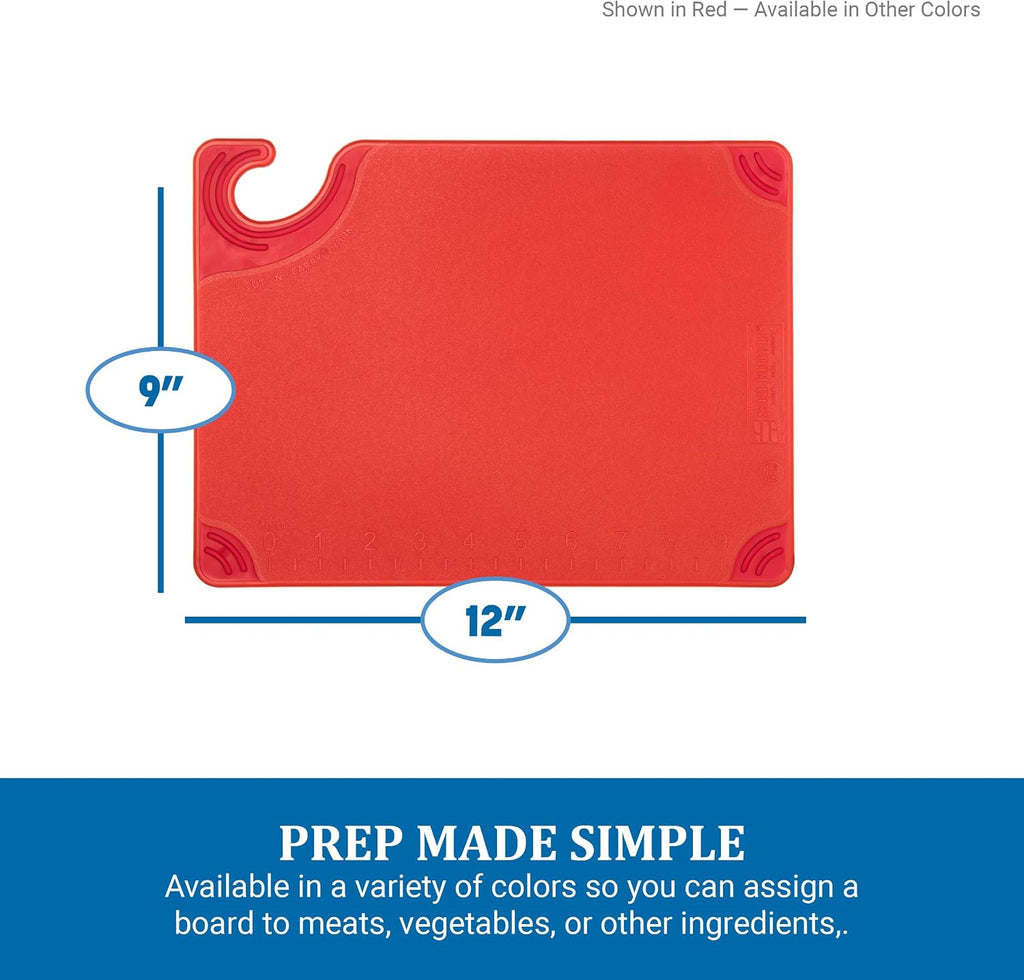 San Jamar Saf-T-Grip Plastic Cutting Board with Safety Hook, 9" x 12" x 0.375", Green