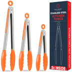 Kitchen Tongs - 12, 9 & 7 Inch Locking Silicone Tongs for Cooking, Set of 3