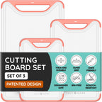 Cutting Boards for Kitchen, Plastic Cutting Board Set of 3, Dishwasher Safe Cutting Boards with Juice Grooves for Meat, Veggies, Fruits, Easy Grip Handle, Serveware Accessories (Gray)
