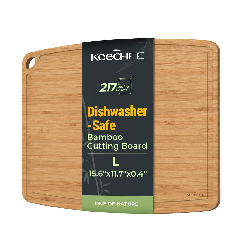 Keechee Dishwasher Safe Bamboo Cutting Board, Lightweight & Durable Wood Cutting Board, Reversible with Juice Groove, Easy to Store & Clean, Ideal Kitchen Gift for Home Cooks