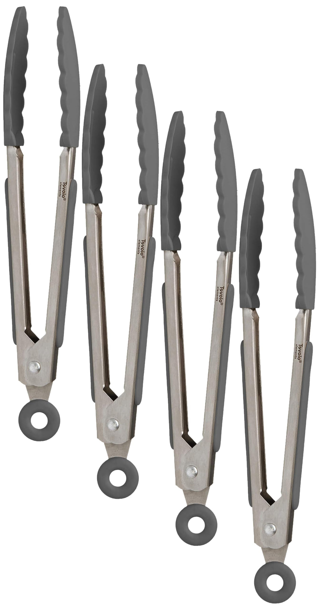 Tovolo Kitchen Tongs with Silicone Tips 9 Inch for Cooking Mixing and Serving, Easy Clean Dishwasher Safe Silicone Tipped Tongs with Locking Stainless Steel Heat Resistant, Warm Gray