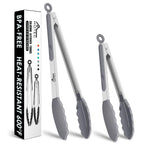 HOTEC Stainless Steel Kitchen Tongs with Silicone Tips, Set of 2-9" and 12"