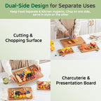 Bamboo Cutting Boards for Kitchen(Set of 3), Wood Cutting Board with Wood Storage Stand, Charcuterie & Chopping Board for Vegetables and Meat, with Deep Juice Groove, Ideal Kitchen Gifts