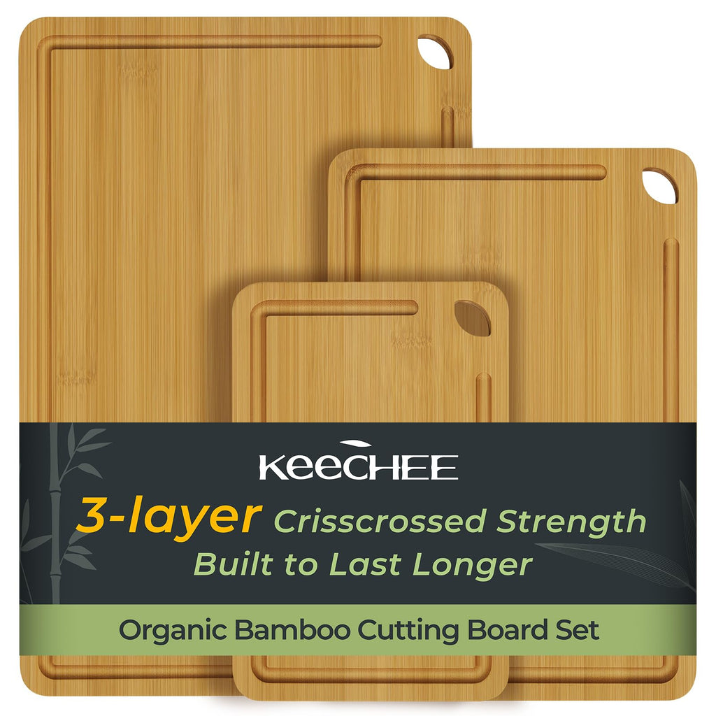 Keechee Bamboo Cutting Board, Durable Wood Cutting Boards for Kitchen with Deep Juice Grooves & Built-in Handles, Ideal Charcuterie & Chopping for Meat, Vegetables and Fruits Kitchen Gifts for Men