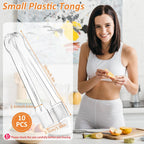 PEASUG 10 PCS Plastic Serving Tongs, Disposable Plastic Tongs