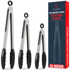 Kitchen Tongs - 12, 9 & 7 Inch Locking Silicone Tongs for Cooking, Set of 3