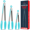 Kitchen Tongs - 12, 9 & 7 Inch Locking Silicone Tongs for Cooking, Set of 3