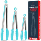 Kitchen Tongs - 12, 9 & 7 Inch Locking Silicone Tongs for Cooking, Set of 3