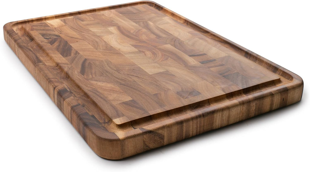 Ironwood Gourmet Charleston End Grain Board with Channel, Acacia Wood Brown 20 x 14 Inches