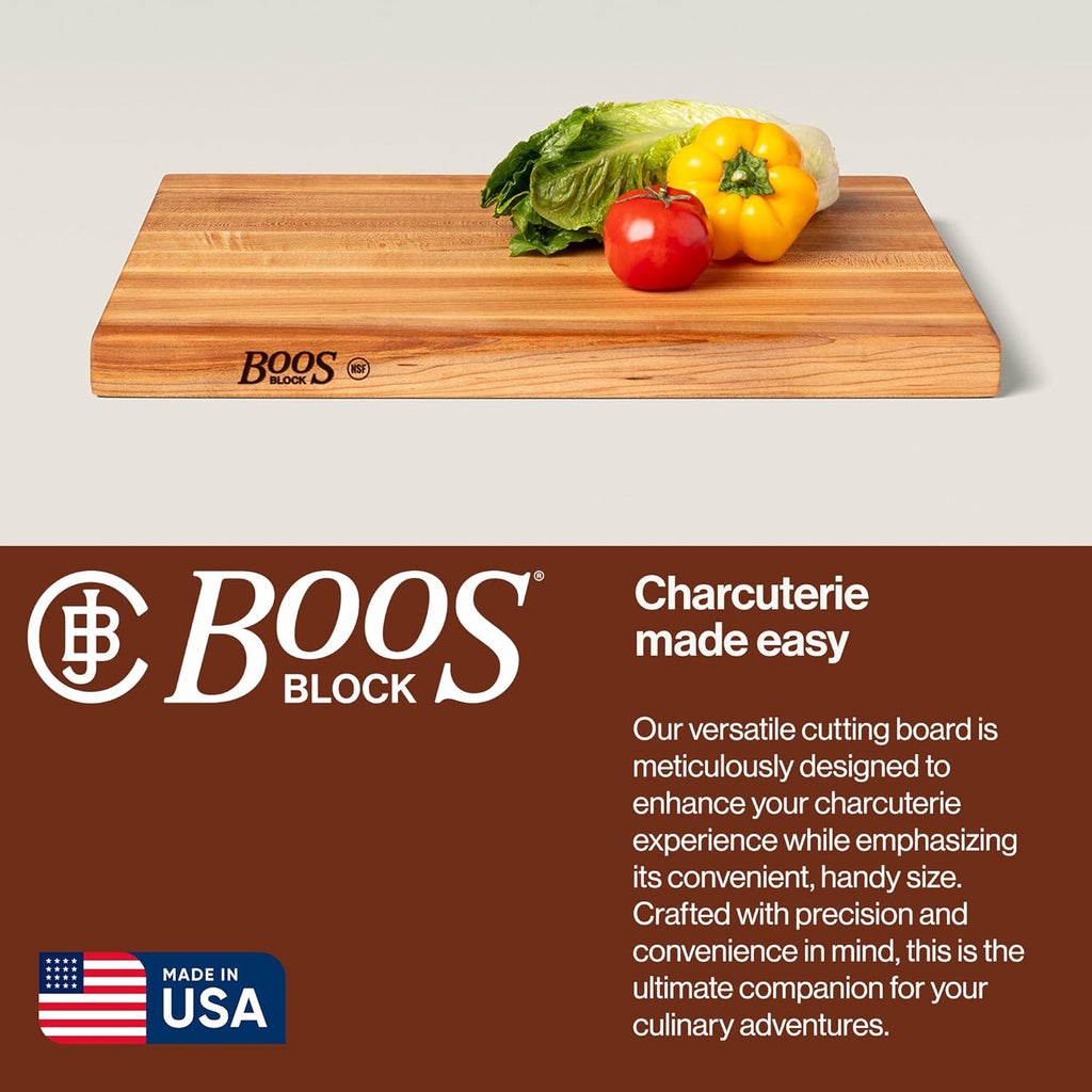 John Boos R-Board Series Rectangular Wooden Maple Cutting Board 20”x15” – 1.5” Thick, 12-lb Reversible Butcher Block with Edge-Grain & Finger Grips – Made in the USA