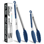 HOTEC Stainless Steel Kitchen Tongs with Silicone Tips, Set of 2-9" and 12"