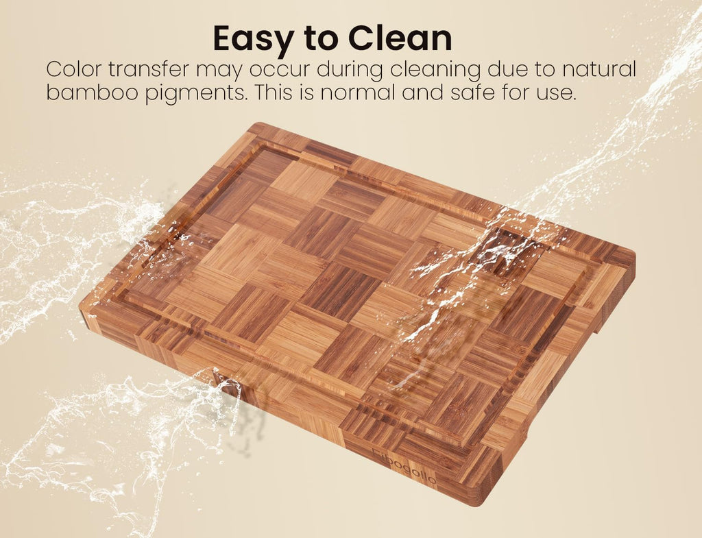 Fibogollo Set of 3 Bamboo Kitchen Cutting Boards with Juice Groove