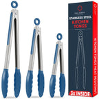 Kitchen Tongs - 12, 9 & 7 Inch Locking Silicone Tongs for Cooking, Set of 3