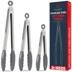 Kitchen Tongs - 12, 9 & 7 Inch Locking Silicone Tongs for Cooking, Set of 3