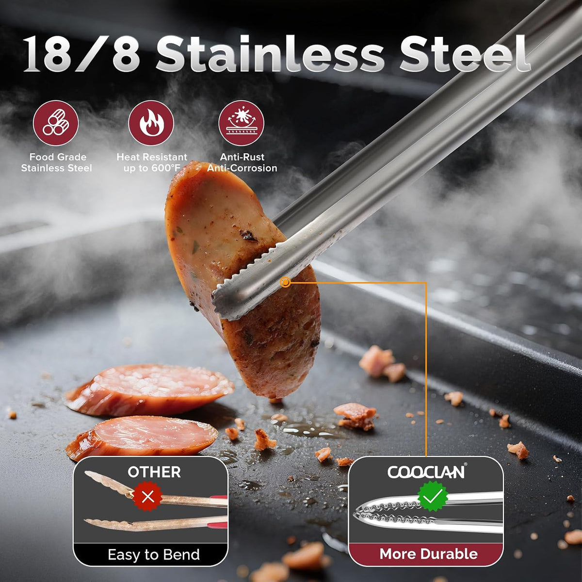 Precise Serrated Non-Slip Tips Cooking Tongs 2 Set (11.5" & 13.5")