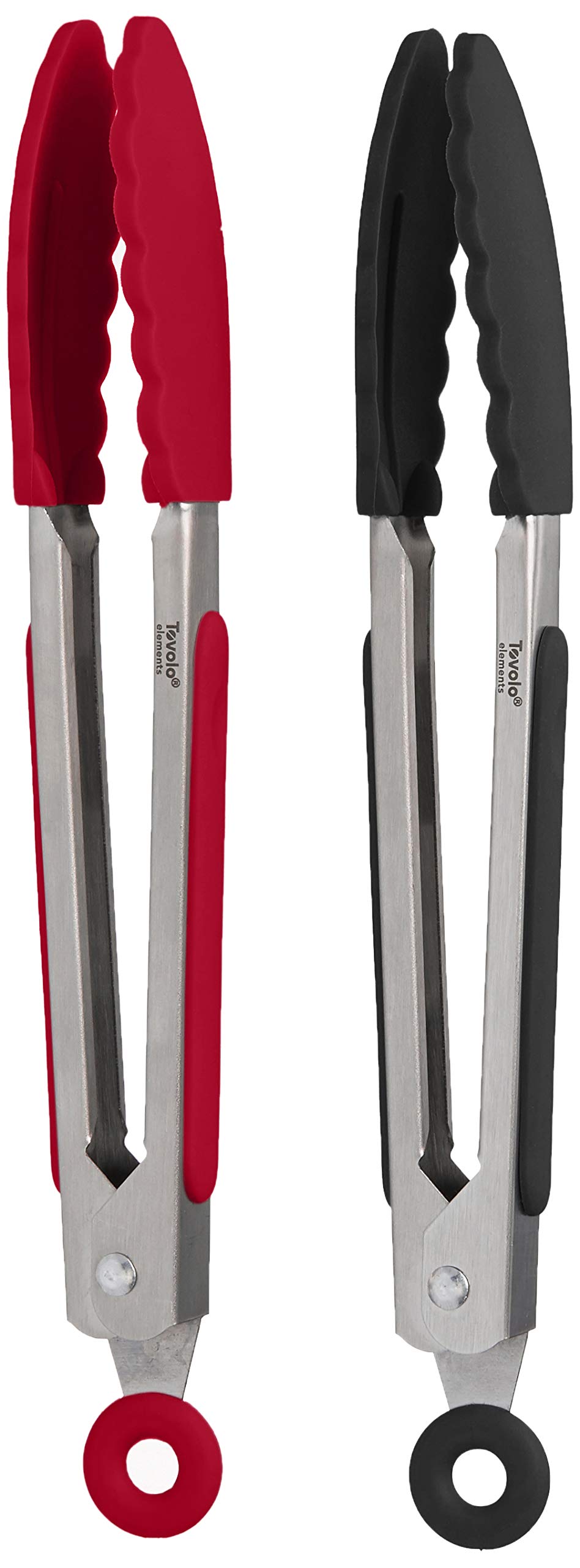 Tovolo Kitchen Tongs with Silicone Tips 9 Inch for Cooking Mixing and Serving, Easy Clean Dishwasher Safe Silicone Tipped Tongs with Locking Stainless Steel Heat Resistant, Warm Gray