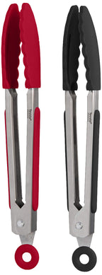 Tovolo Kitchen Tongs with Silicone Tips 9 Inch for Cooking Mixing and Serving, Easy Clean Dishwasher Safe Silicone Tipped Tongs with Locking Stainless Steel Heat Resistant, Warm Gray