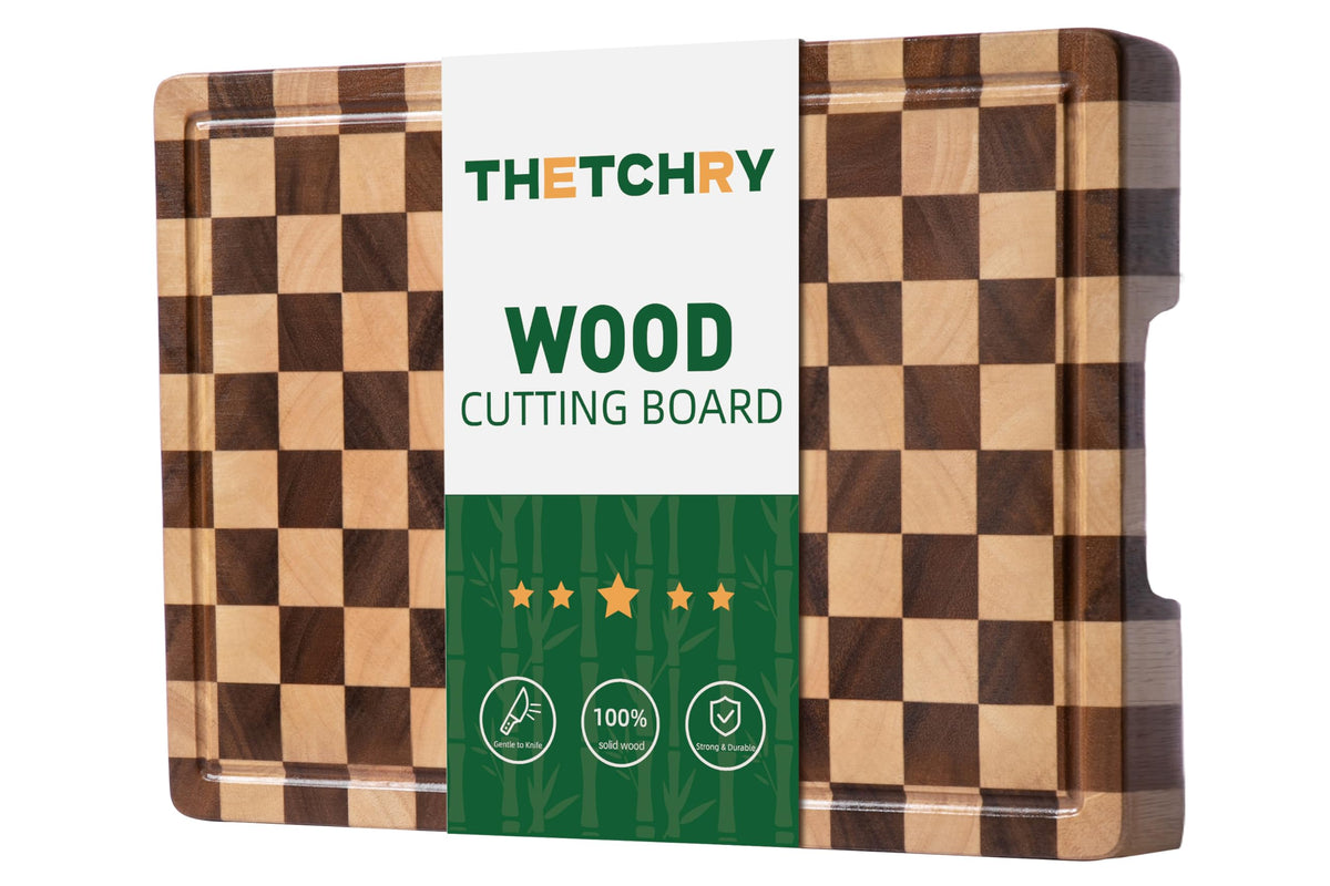 THETCHRY Cutting Boards for Kitchen, Checkered Walnut Wooden Cutting Board