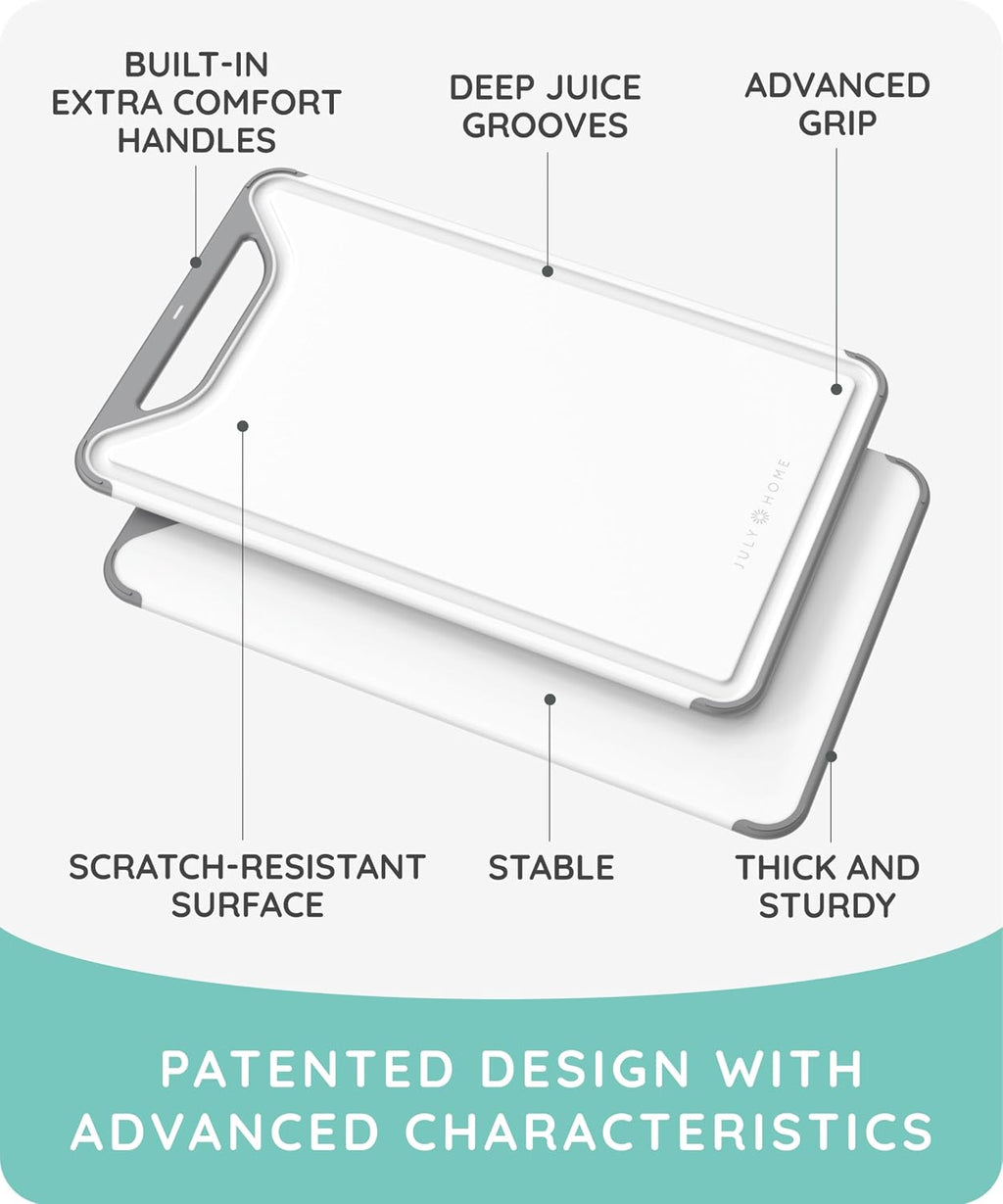 Cutting Boards for Kitchen, Plastic Cutting Board Set of 3, Dishwasher Safe Cutting Boards with Juice Grooves for Meat, Veggies, Fruits, Easy Grip Handle, Serveware Accessories (Gray)