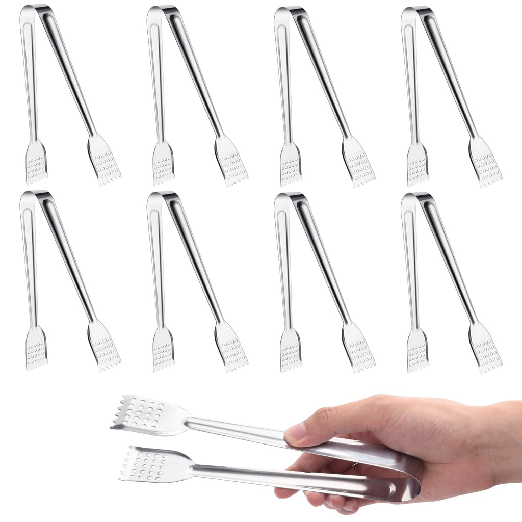 8 Pack 7-Inch Stainless Steel Serving Tongs, Mini Buffet Tongs for Appetizers, Desserts, Salad Bar, Ice, Sugar and Candy