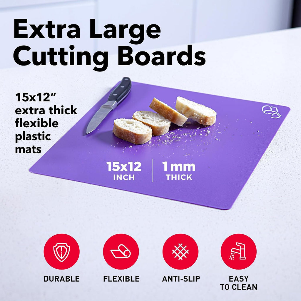 Flexible Plastic Cutting Board Mats for Kitchen, Set of 6 Thick Large 15x12