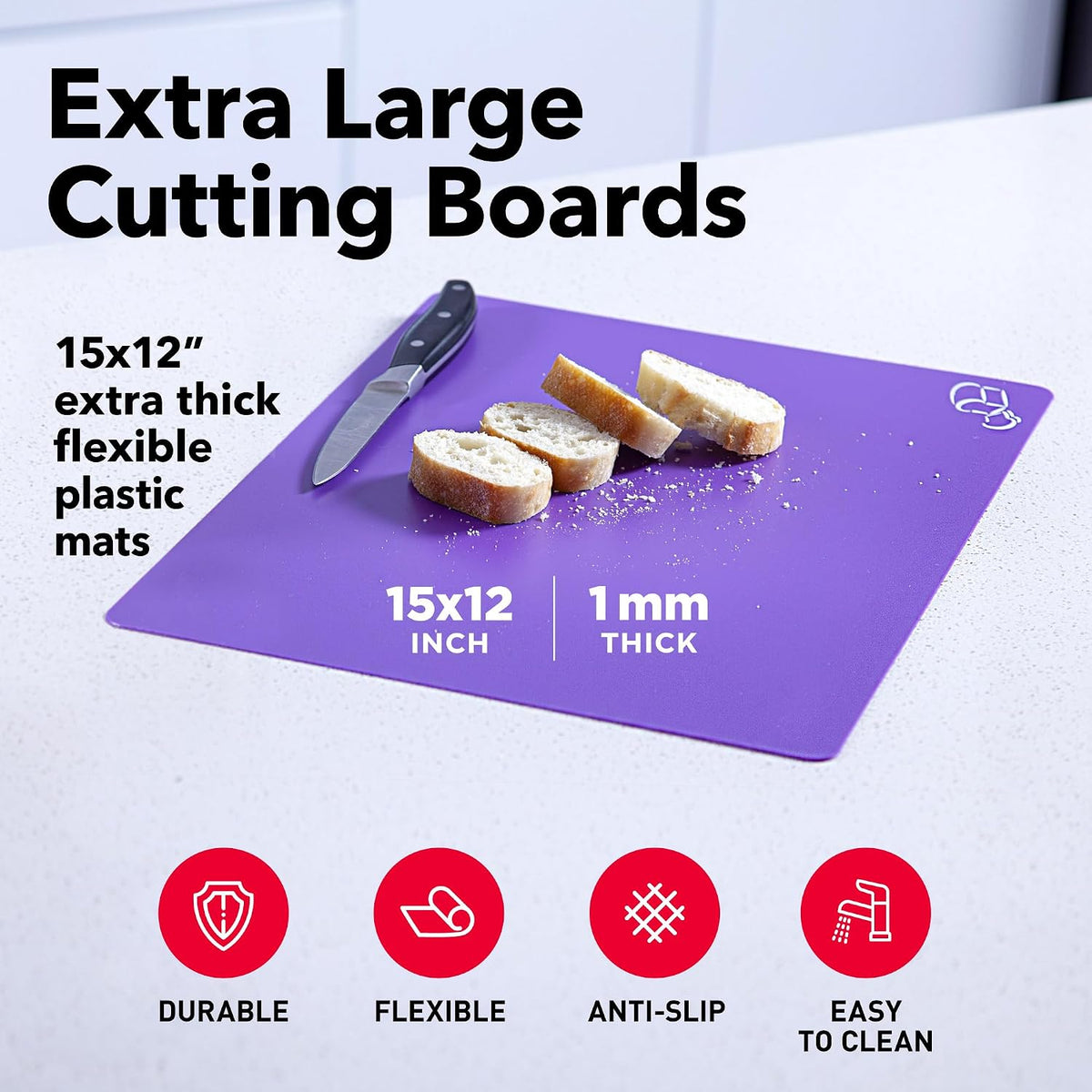 Flexible Plastic Cutting Board Mats for Kitchen, Set of 6 Thick Large 15x12
