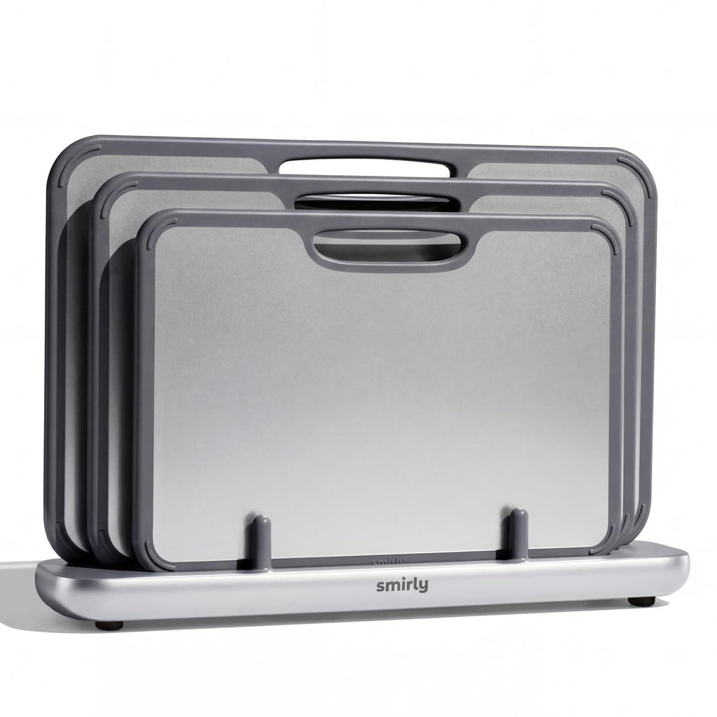 SMIRLY Titanium Cutting Board for Kitchen, with Holder, 3 Pack, Silver