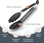 Tribal Cooking Kitchen Tongs with Silicone Tips - Stainless Steel tongs for cooking - 9" and 12" Tongs With Silicone Rubber Non Slip Grips, Heat Resistant Metal Tongs.