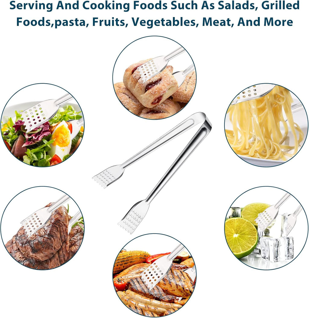 8 Pack 7-Inch Stainless Steel Serving Tongs, Mini Buffet Tongs for Appetizers, Desserts, Salad Bar, Ice, Sugar and Candy