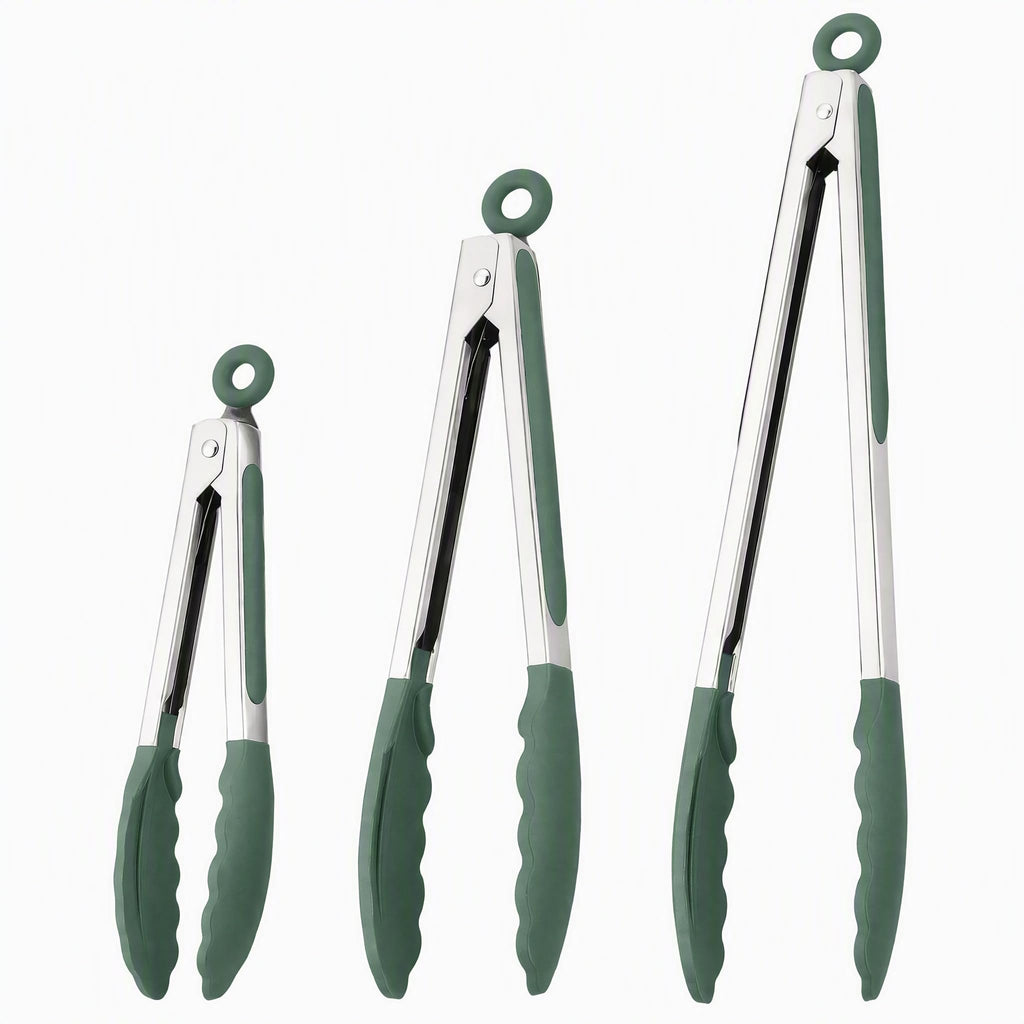 Kitchen Tongs with Silicone Tips, Stainless Steel Cooking Tongs Set of 3