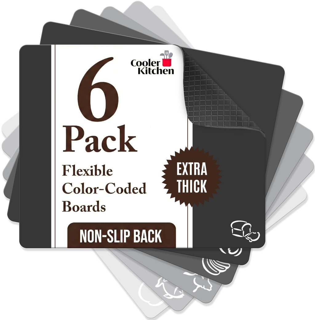 Flexible Plastic Cutting Board Mats for Kitchen, Set of 6 Thick Large 15x12