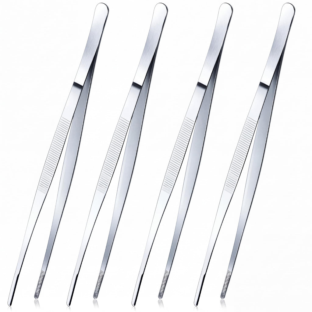 Yaomiao 4 Packs 12 Inch Cooking Tweezers Bar Kitchen Tongs, Silver