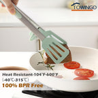 9" Kitchen Tongs for cooking with Silicone Tips, 3Pcs Serving Tongs, Green