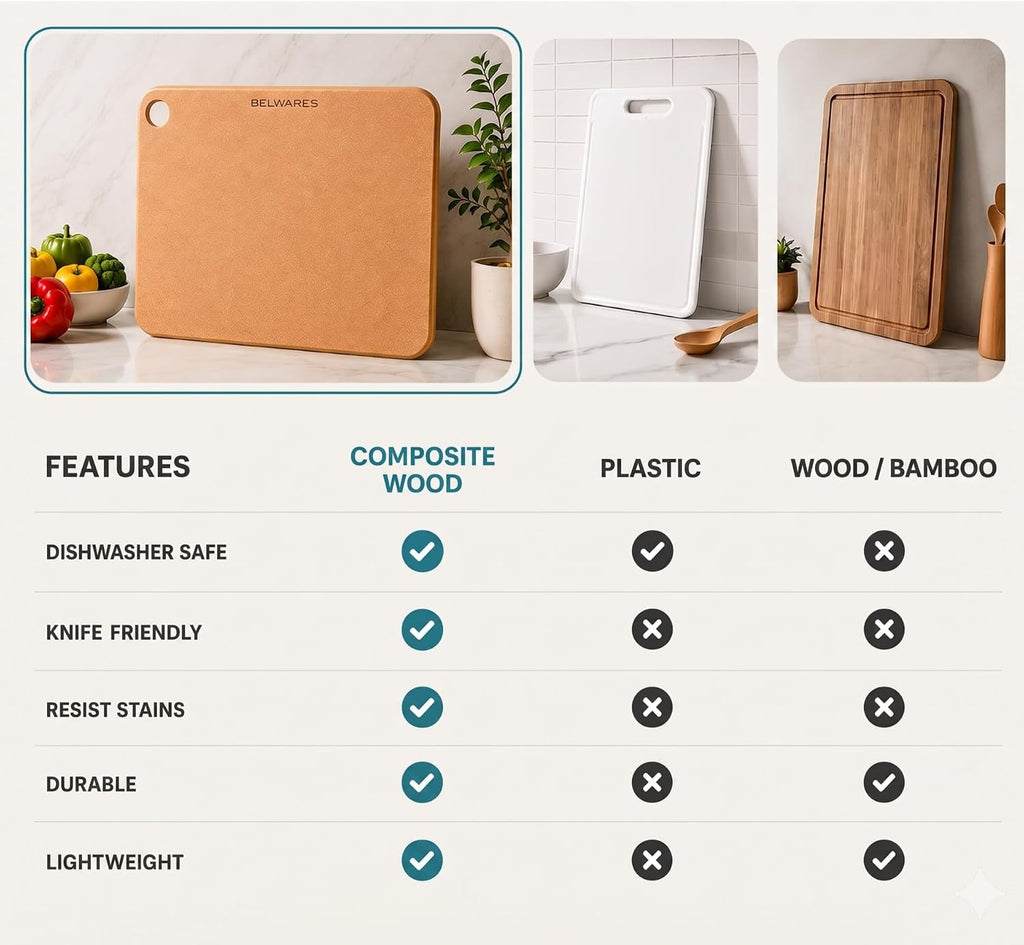 Belwares Composite Wood Cutting Board for Kitchen, Large 14.5 x 11.3 Inch