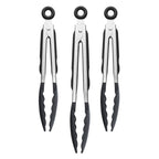 Tovolo Kitchen Tongs with Silicone Tips 9 Inch for Cooking Mixing and Serving, Easy Clean Dishwasher Safe Silicone Tipped Tongs with Locking Stainless Steel Heat Resistant, Warm Gray