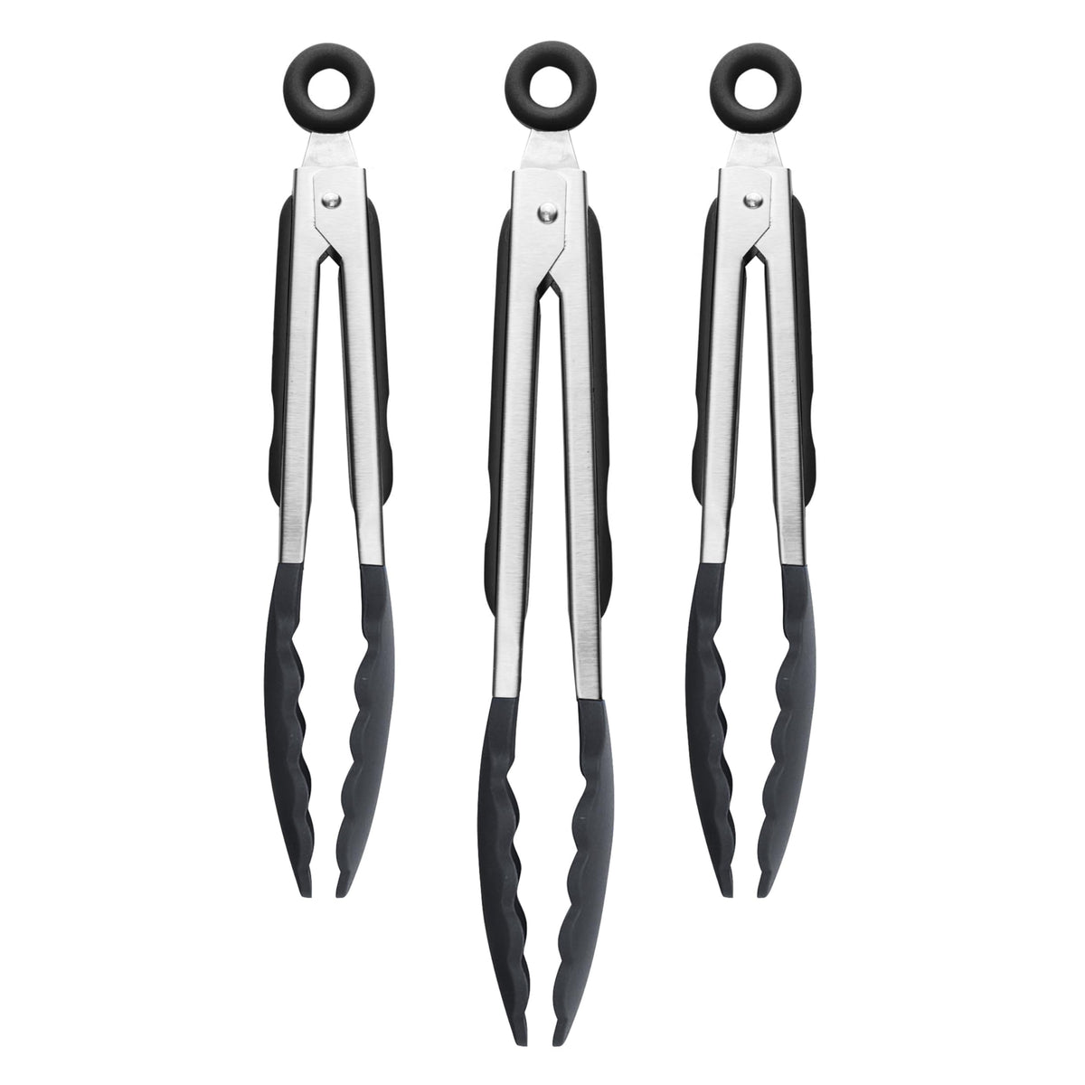 Tovolo Kitchen Tongs with Silicone Tips 9 Inch for Cooking Mixing and Serving, Easy Clean Dishwasher Safe Silicone Tipped Tongs with Locking Stainless Steel Heat Resistant, Warm Gray