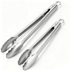 Stainless Steel Cooking Tongs Set of 3 - Heavy Duty 12/9/7 Inch Locking Tongs, Heat Resistant to 600 Degrees, Food Grade Kitchen Metal Tong for Food, Salad, & BBQ - Dishwasher Safe