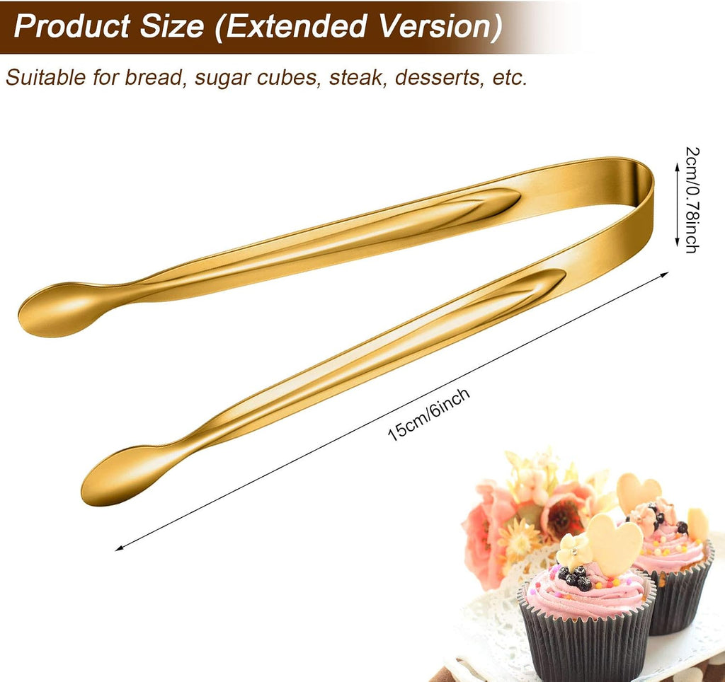 Gejoy 12 Pieces Mini Tongs Stainless Steel Small Sugar Serving Tongs for Charcuterie Board Appetizers Dessert Serving Food Tiny Party Danish Candy(6 Inch,Gold)