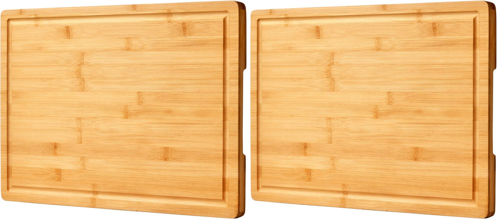 Bamboo Cutting Board for Kitchen, 18" Large Wood Charcuterie Cheese Board, Wooden Chopping Block with Side Handles and Juice Grooves