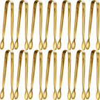 Gejoy 12 Pieces Mini Tongs Stainless Steel Small Sugar Serving Tongs for Charcuterie Board Appetizers Dessert Serving Food Tiny Party Danish Candy(6 Inch,Gold)