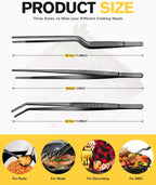 BUNDLEPRO Kitchen Tweezers Tongs with Precision Serrated Tips, 3 Pcs, 12''