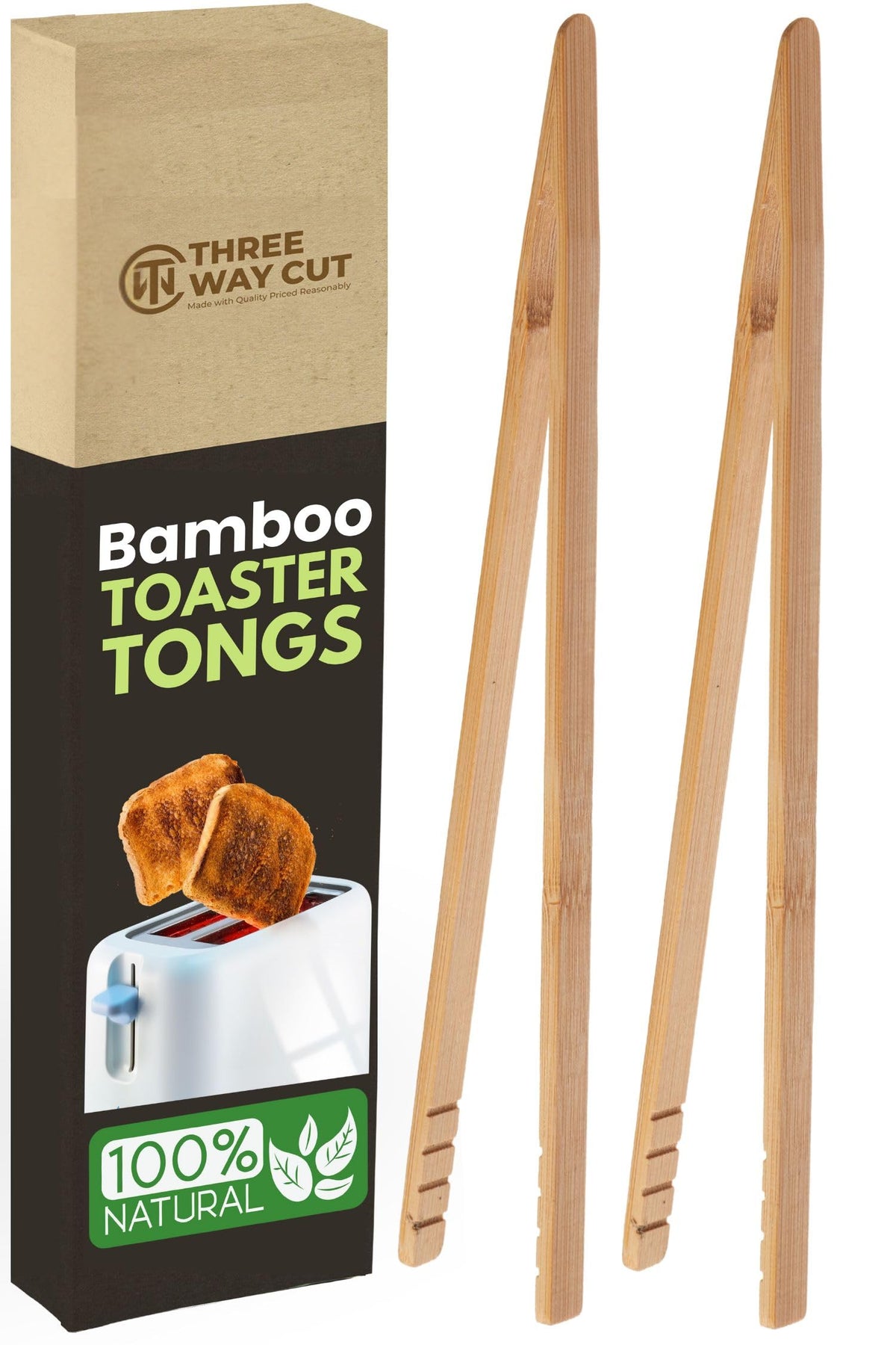 Toaster Tongs With Magnet | Kitchen Utensils For Cooking and Holding Toast Bacon Muffin Bagel Bread | 8 Inch Long Natural Non Toxic Bamboo
