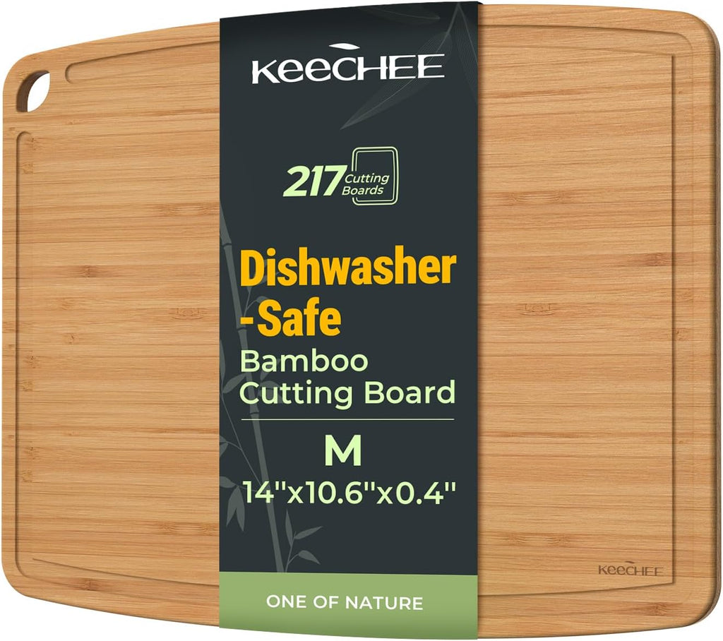 Keechee Dishwasher Safe Bamboo Cutting Board, Lightweight & Durable Wood Cutting Board, Reversible with Juice Groove, Easy to Store & Clean, Ideal Kitchen Gift for Home Cooks
