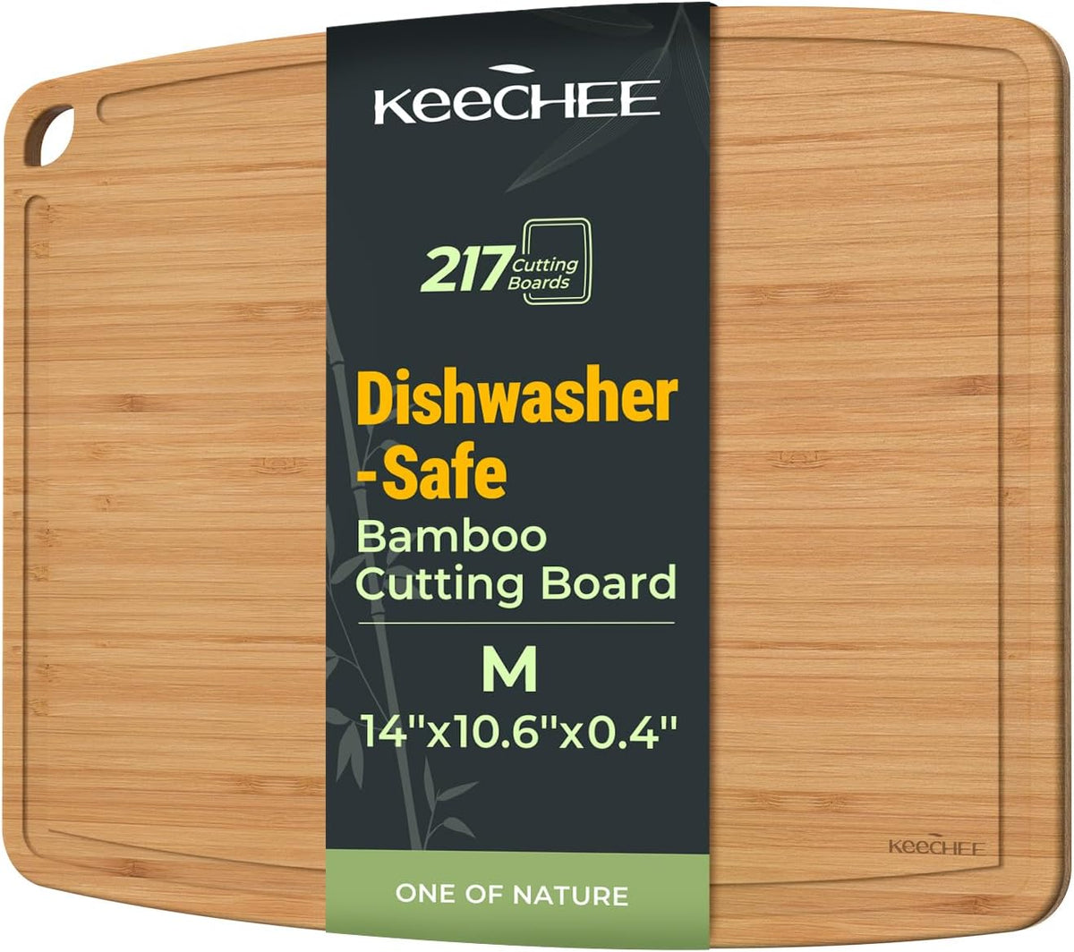 Keechee Dishwasher Safe Bamboo Cutting Board, Lightweight & Durable Wood Cutting Board, Reversible with Juice Groove, Easy to Store & Clean, Ideal Kitchen Gift for Home Cooks
