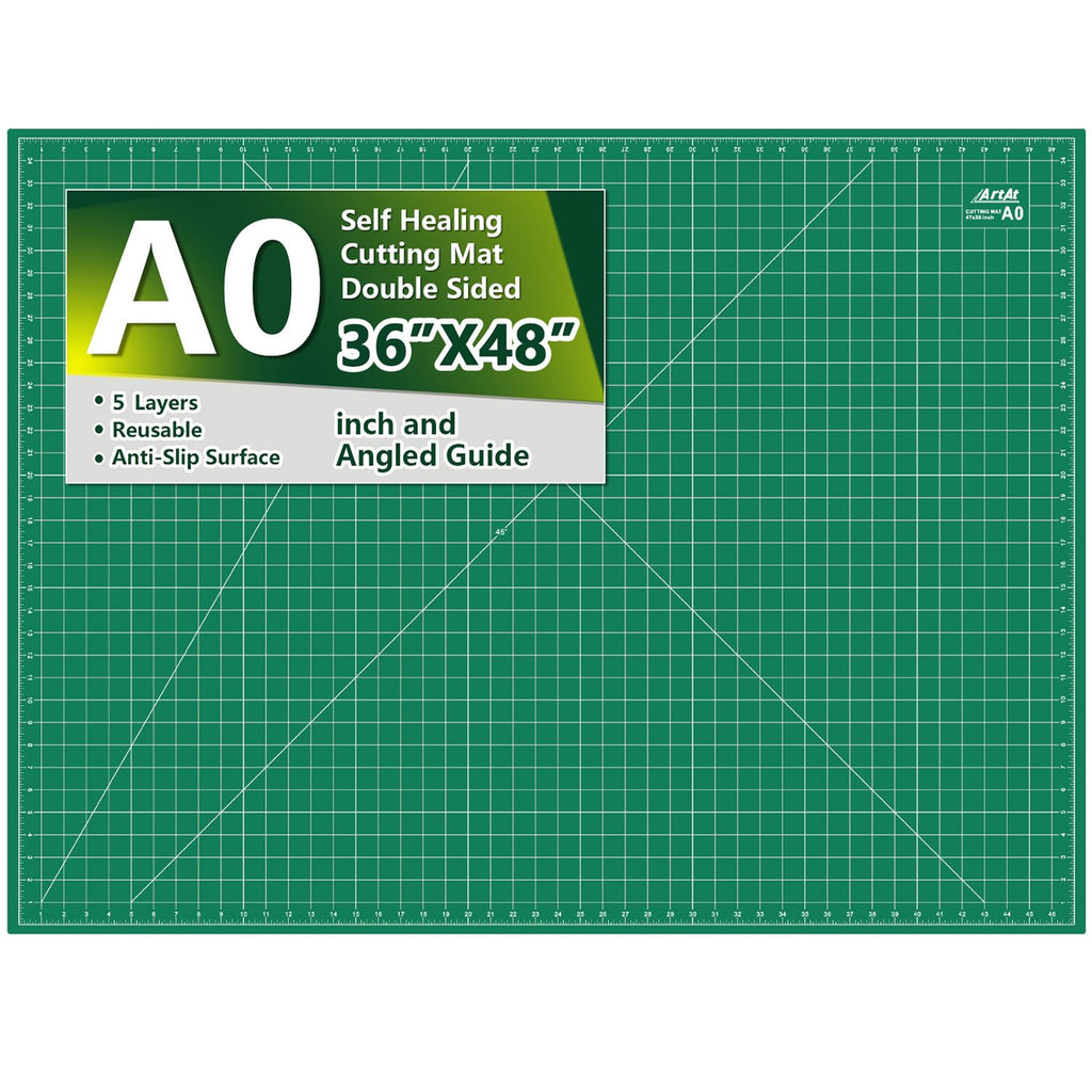 ArtAt Self Healing Cutting Mat: 12inch x 18inch Double Sided 5-Ply Fabric Cutting Mat for Sewing, Quilting & Arts & Crafts - Gridded Rotary Cutting Board Mat in Green/Black.