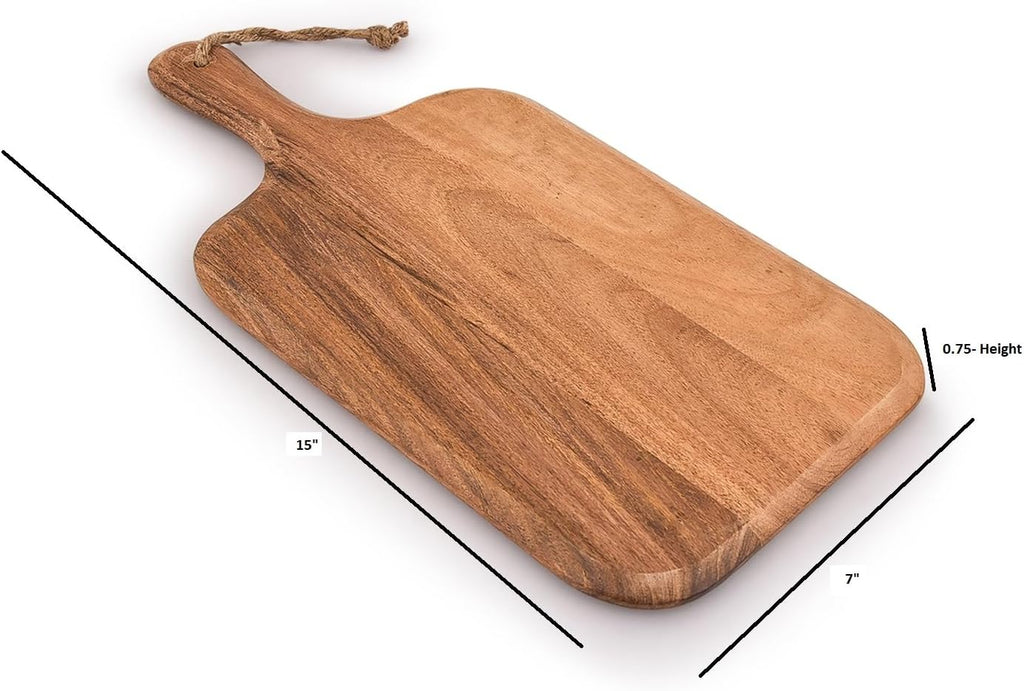 Samhita Acacia Wood Cutting Board, for Meat, Cheese, Bread, Vegetables & Fruits, with Grip Handle (15" x 7")