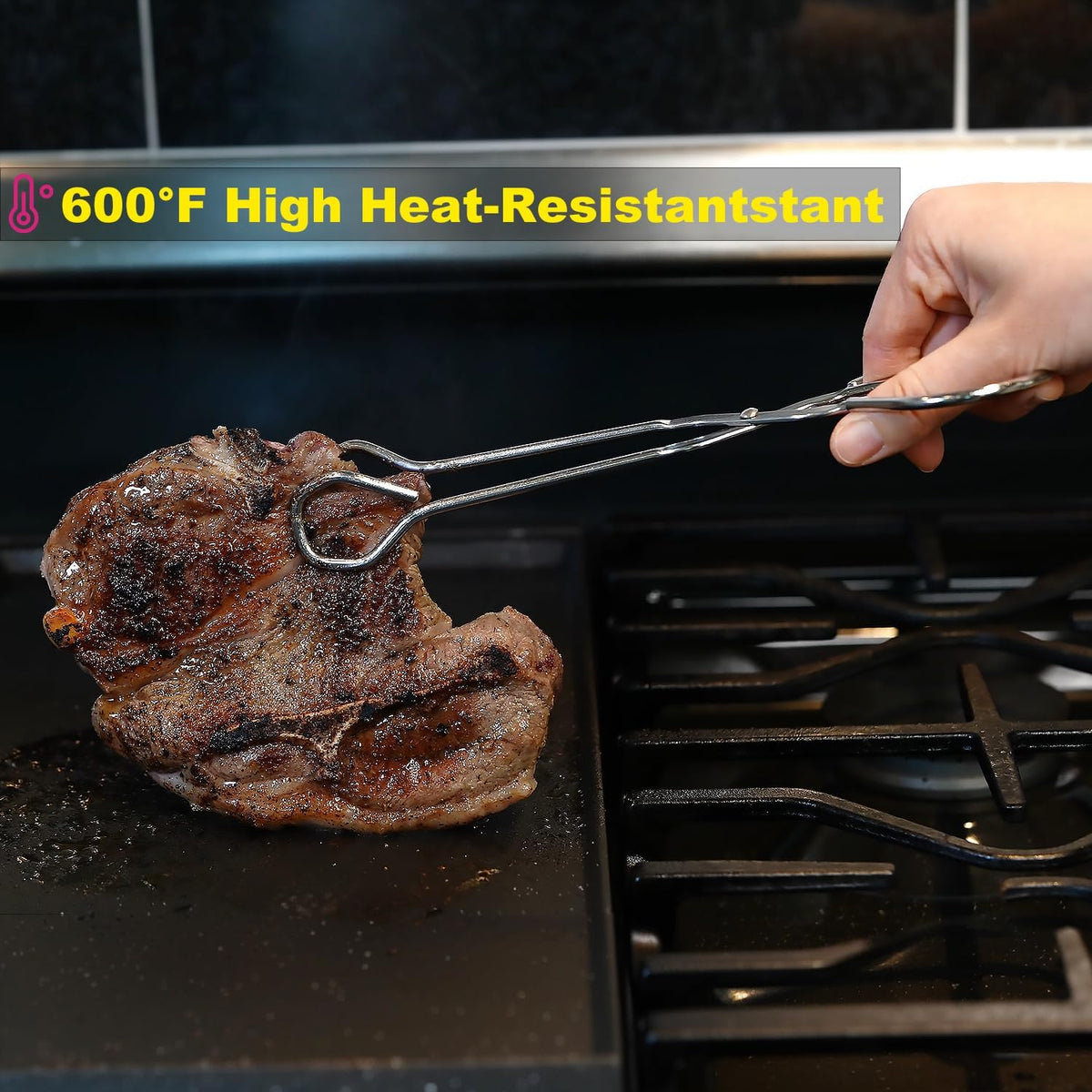 Hiash 9 Inch Heavy Duty Stainless Steel Kitchen Tongs For Cooking