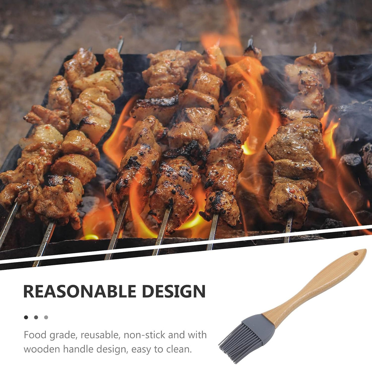 SEWACC Food Grade Silicone Barbecue Oil Brush with Wood Handle Basting Sauce Brush for Bbq Grilling and Baking Heat Resistant Silicone for Outdoor Cooking