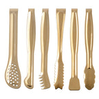 HINMAY Gold Plated Mini Serving Tongs Set 6-Inch Appetizers Tongs, Set of 6
